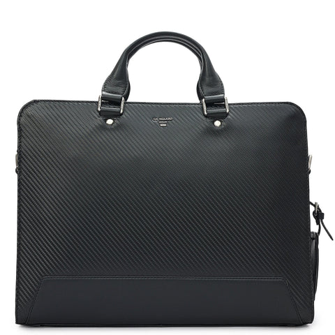 Carbon Leather Laptop Bag - Black