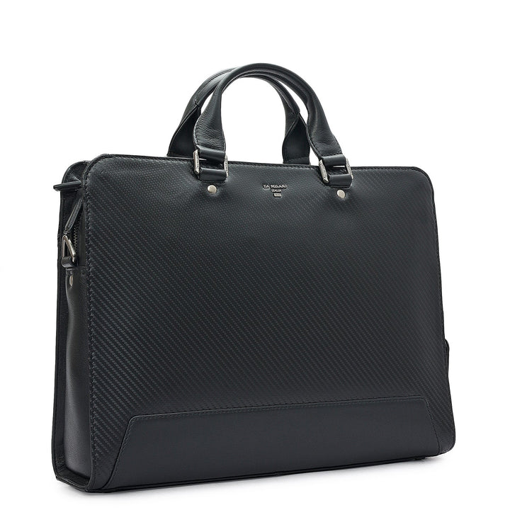 Carbon Leather Laptop Bag - Black