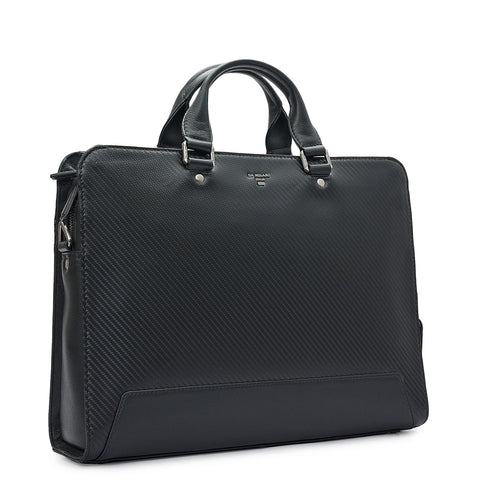 Carbon Leather Laptop Bag - Black