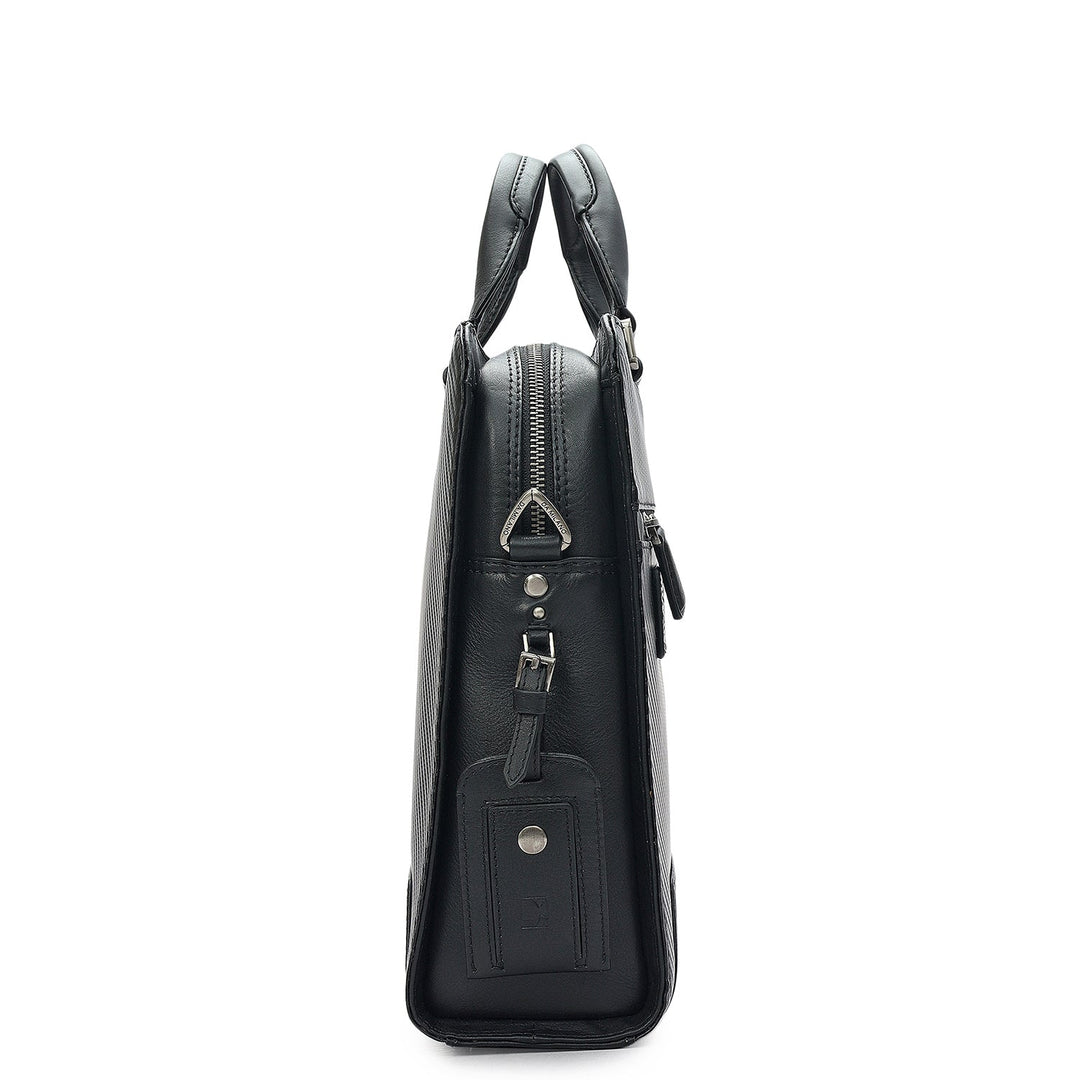 Carbon Leather Laptop Bag - Black