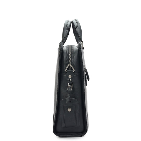 Carbon Leather Laptop Bag - Black