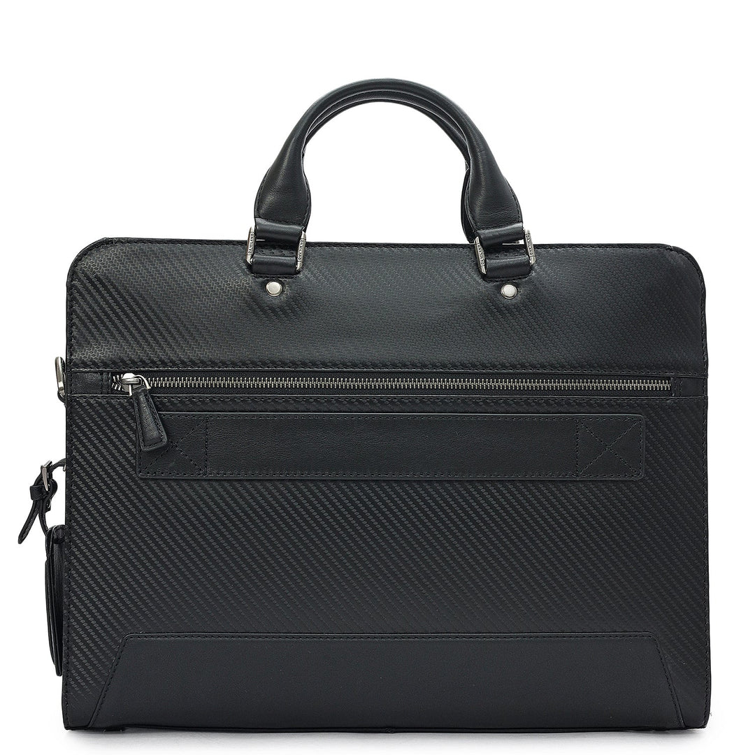 Carbon Leather Laptop Bag - Black
