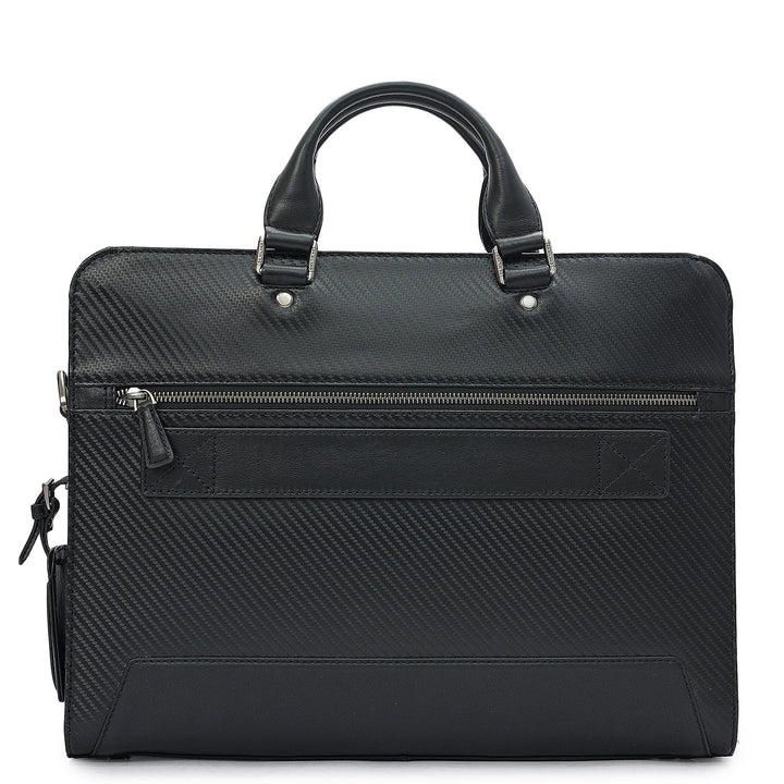 Carbon Leather Laptop Bag - Black