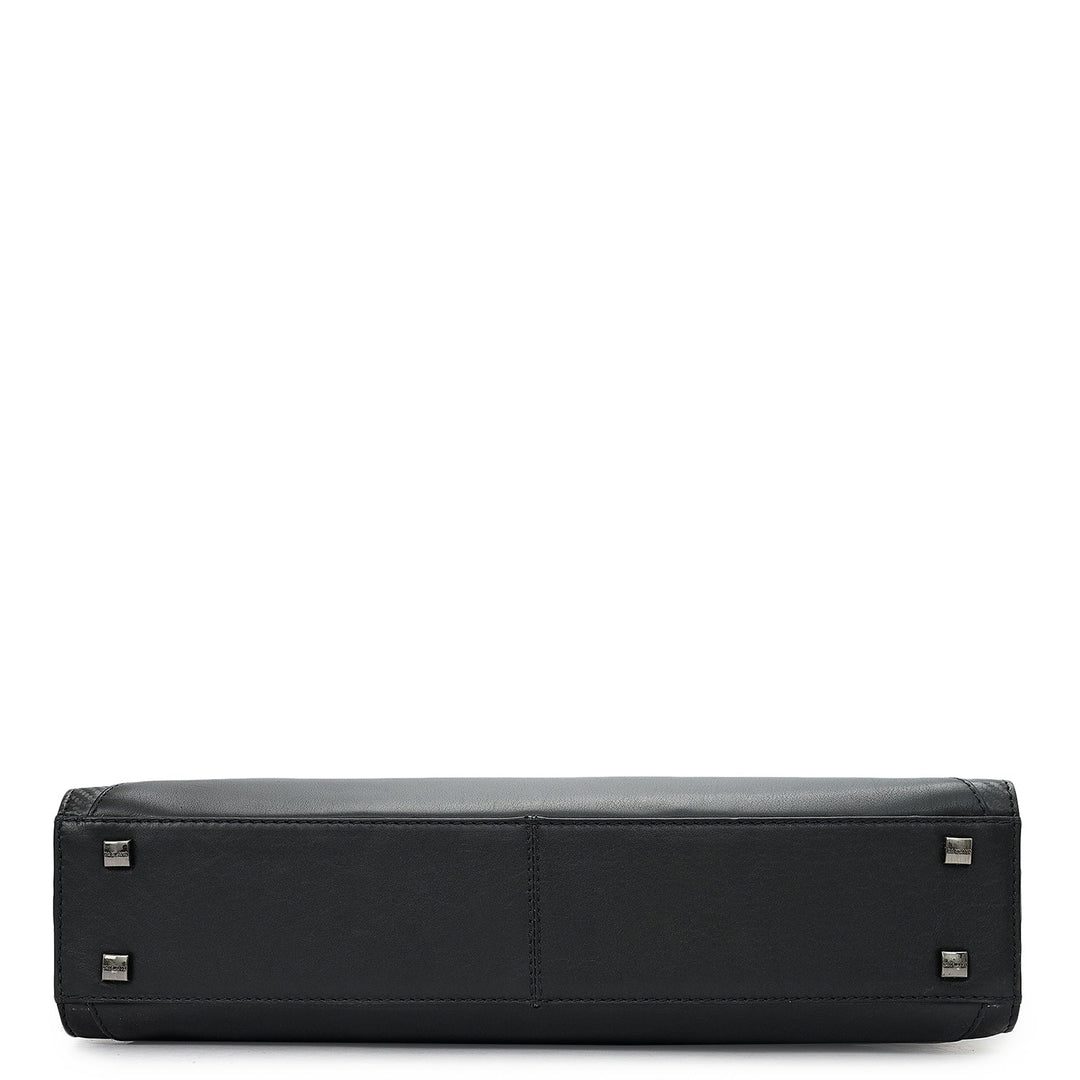 Carbon Leather Laptop Bag - Black