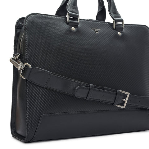 Carbon Leather Laptop Bag - Black
