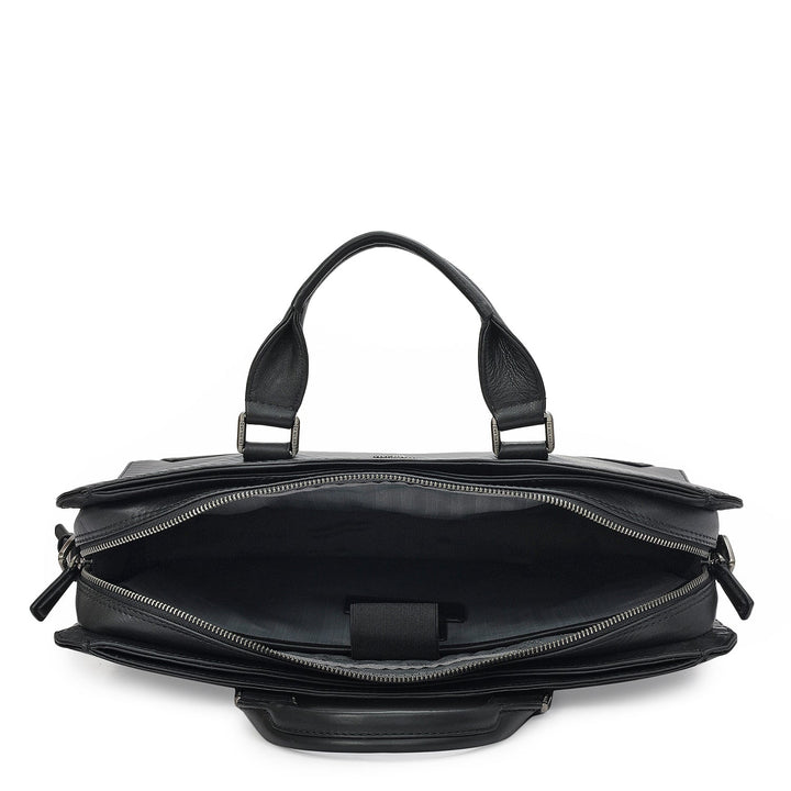 Carbon Leather Laptop Bag - Black