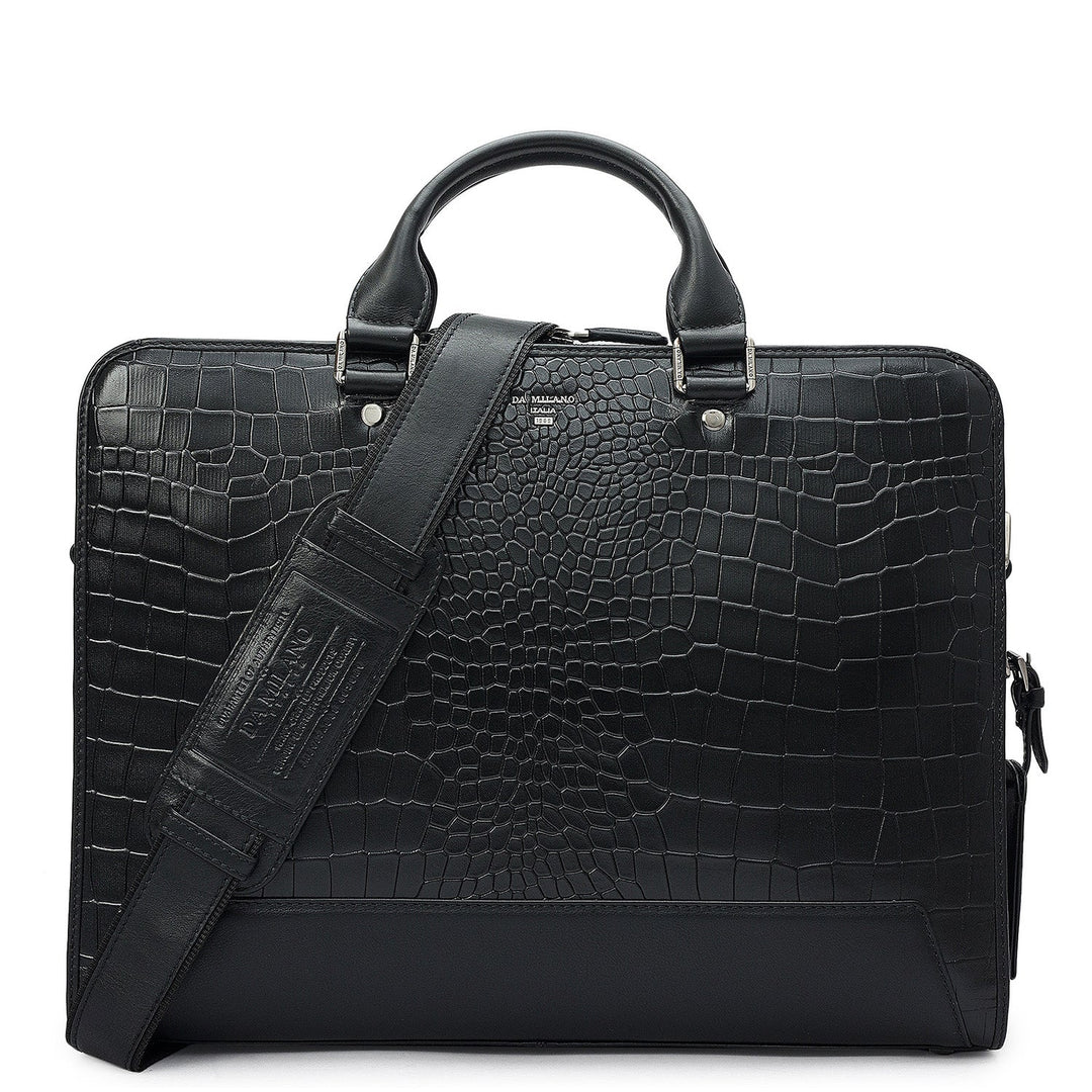 Croco Leather Laptop Bag - Black