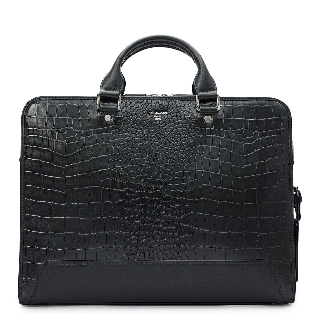Croco Leather Laptop Bag - Black