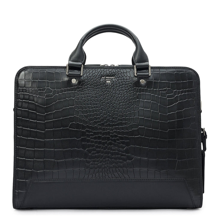 Croco Leather Laptop Bag - Black