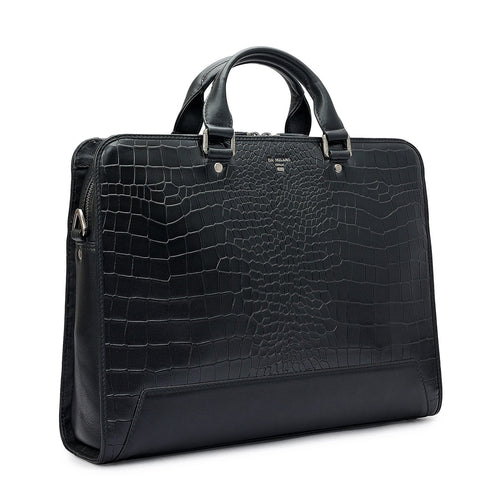 Croco Leather Laptop Bag - Black