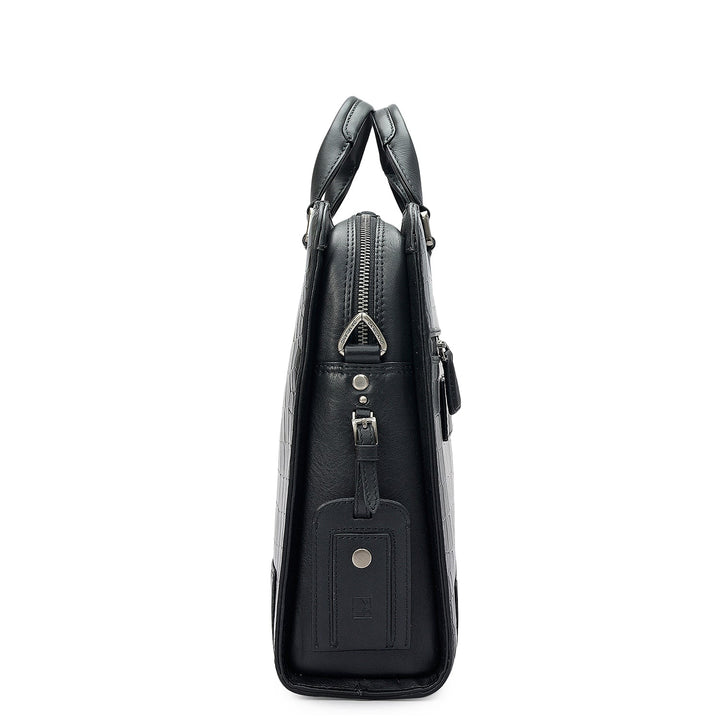 Croco Leather Laptop Bag - Black