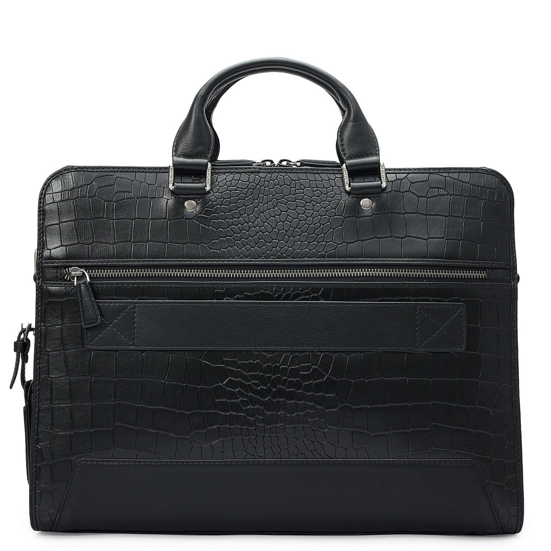 Croco Leather Laptop Bag - Black
