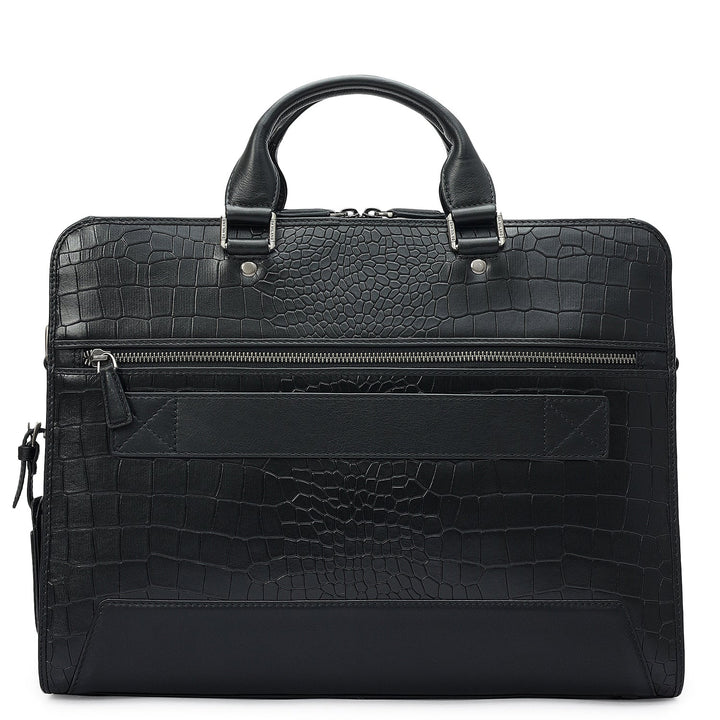Croco Leather Laptop Bag - Black