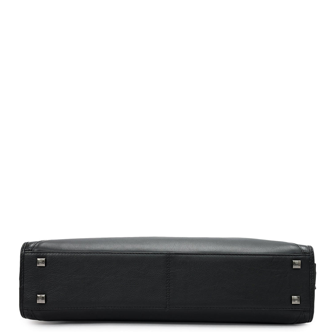 Croco Leather Laptop Bag - Black