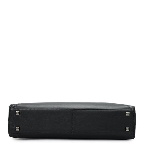 Croco Leather Laptop Bag - Black