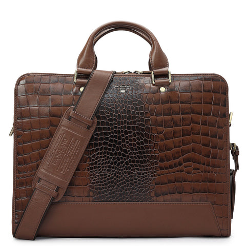 Croco Leather Laptop Bag - Date