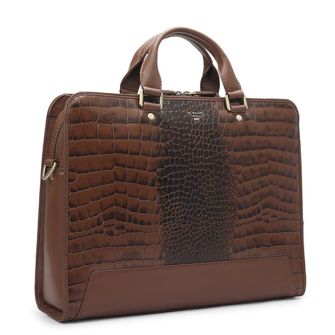 Croco Leather Laptop Bag - Date