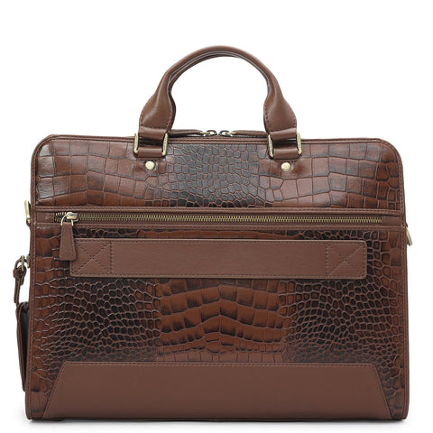 Croco Leather Laptop Bag - Date
