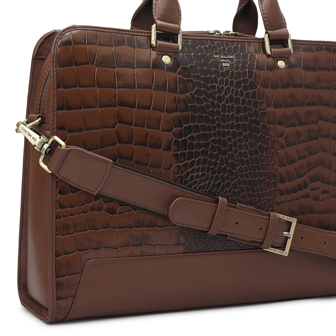 Croco Leather Laptop Bag - Date