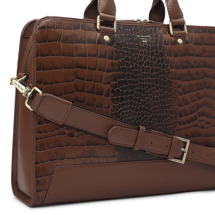 Croco Leather Laptop Bag - Date