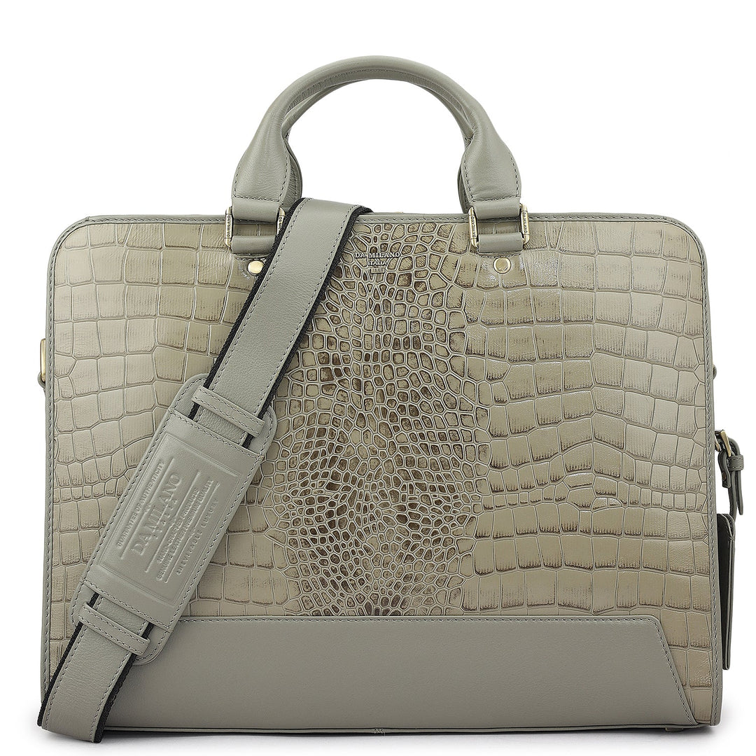 Croco Leather Laptop Bag - Stone Grey