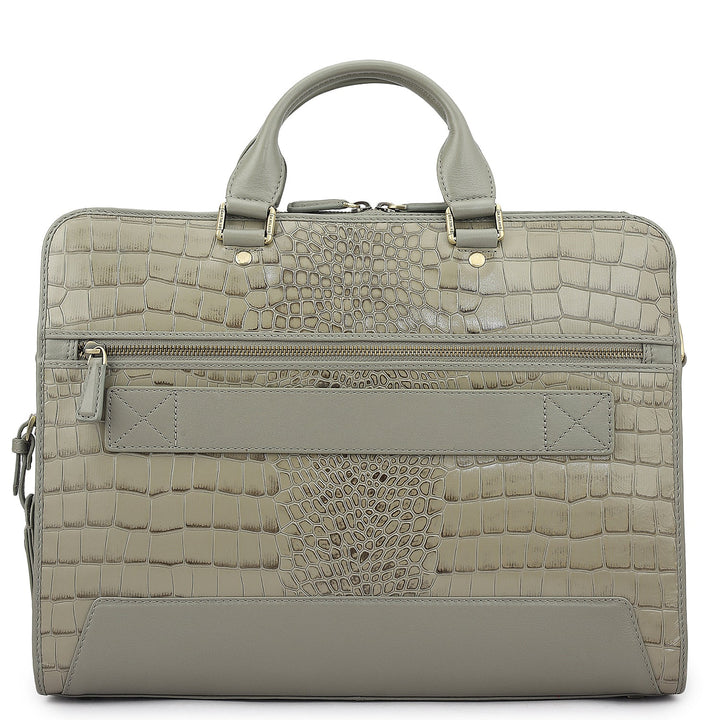 Croco Leather Laptop Bag - Stone Grey