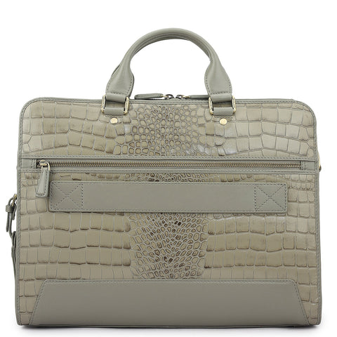 Croco Leather Laptop Bag - Stone Grey