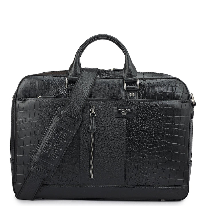 Croco Franzy Leather Laptop Bag - Black