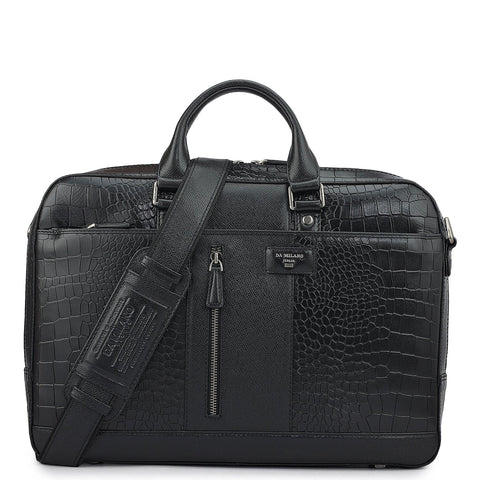 Croco Franzy Leather Laptop Bag - Black