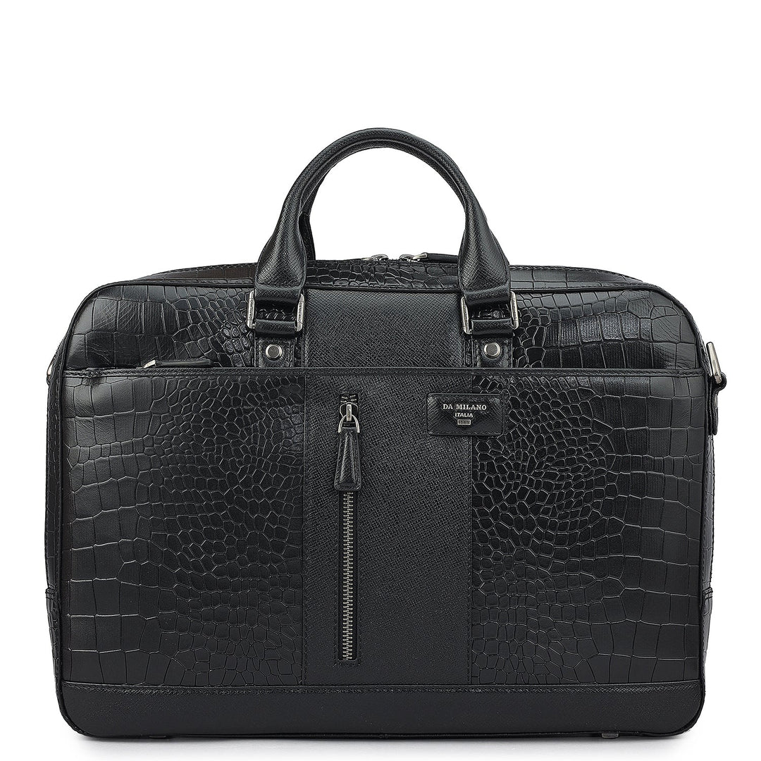 Croco Franzy Leather Laptop Bag - Black