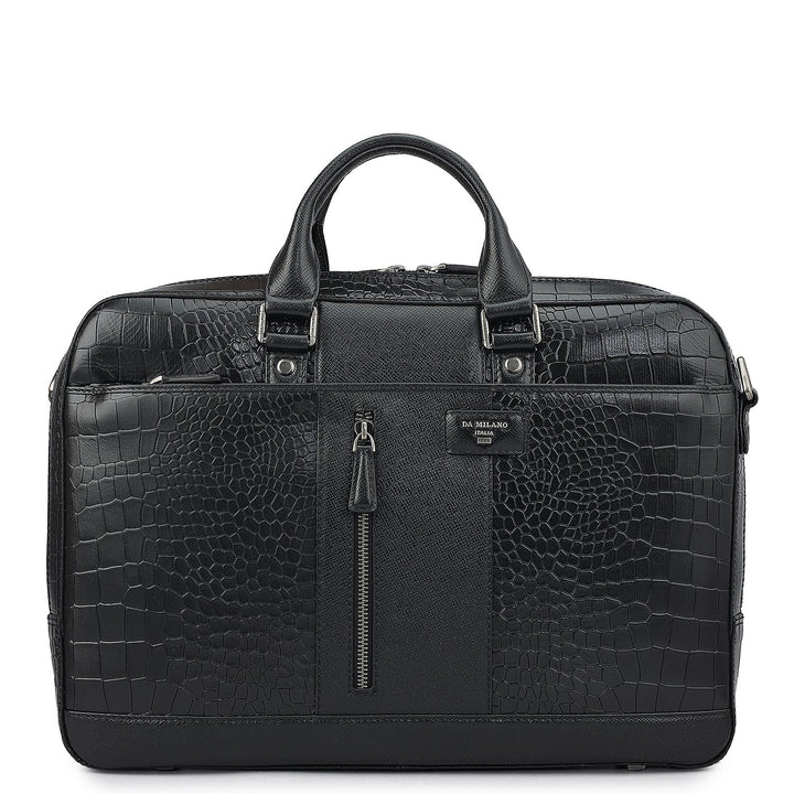 Croco Franzy Leather Laptop Bag - Black