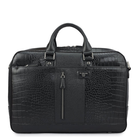 Croco Franzy Leather Laptop Bag - Black