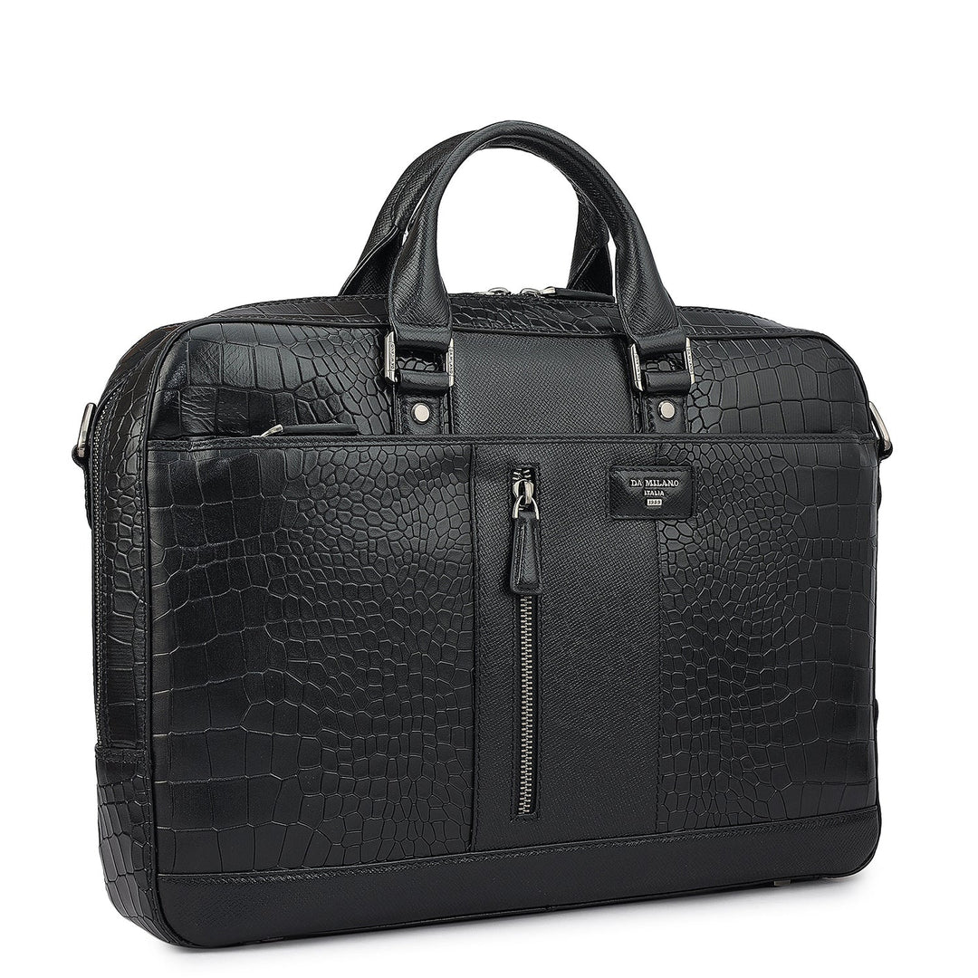 Croco Franzy Leather Laptop Bag - Black