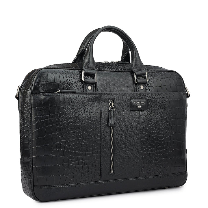Croco Franzy Leather Laptop Bag - Black