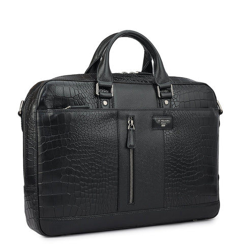 Croco Franzy Leather Laptop Bag - Black