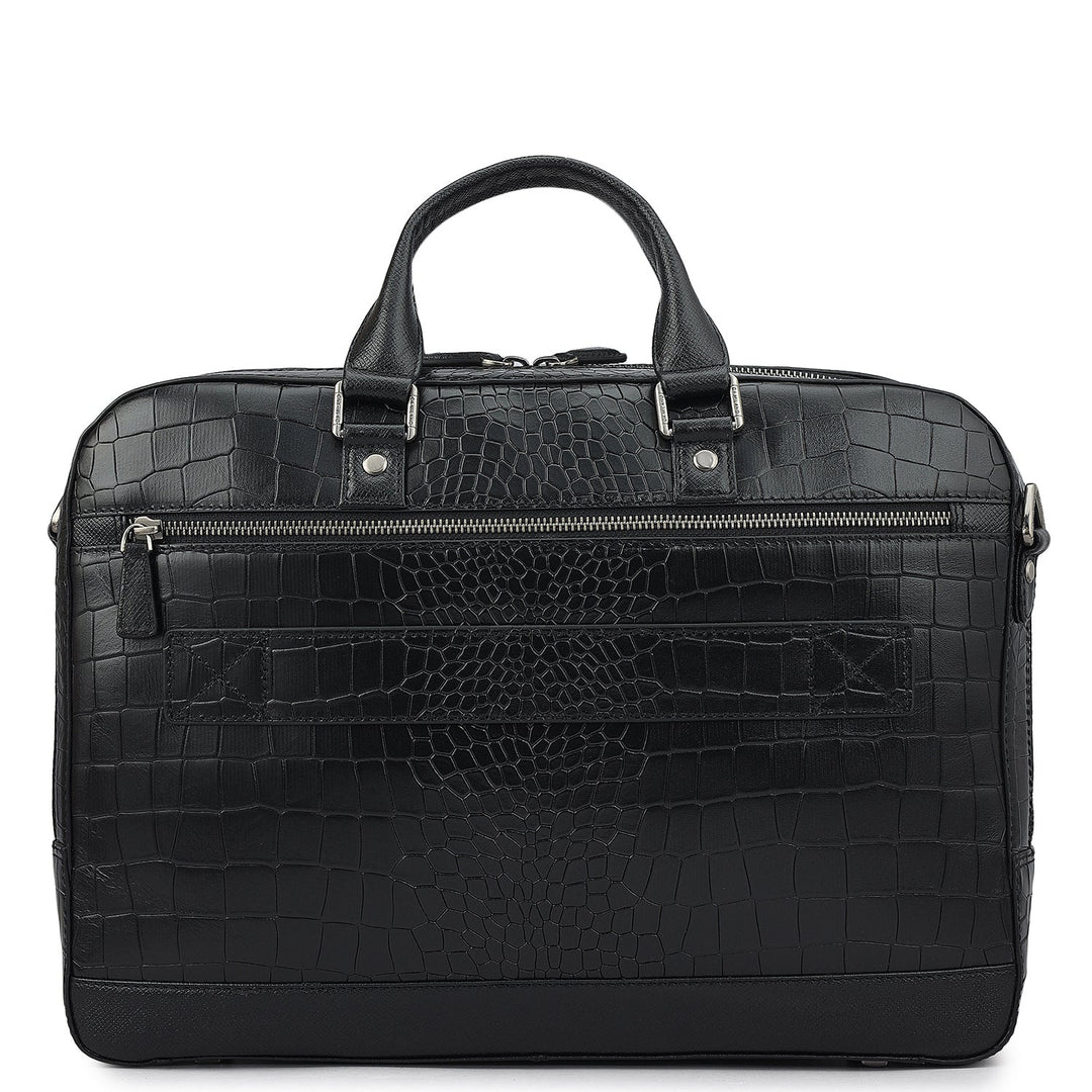 Croco Franzy Leather Laptop Bag - Black
