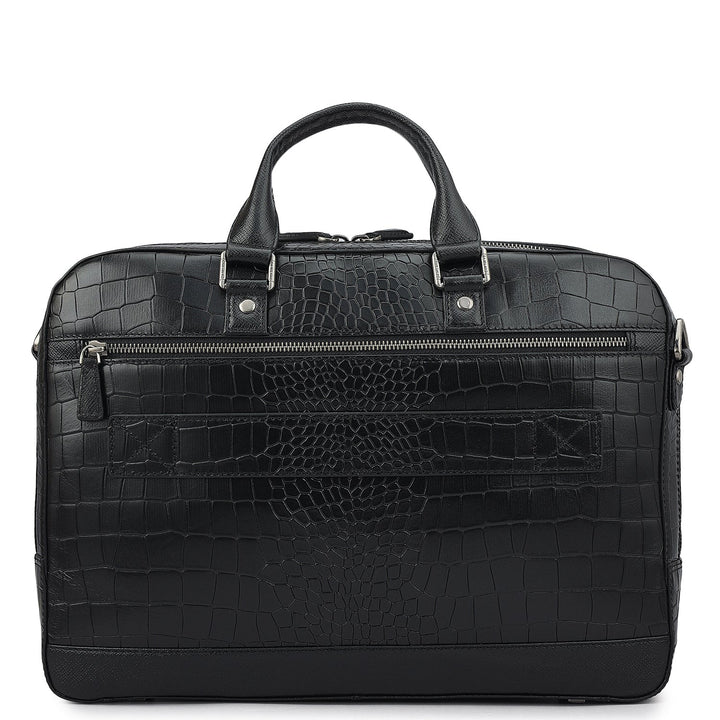 Croco Franzy Leather Laptop Bag - Black