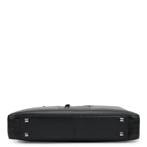 Croco Franzy Leather Laptop Bag - Black