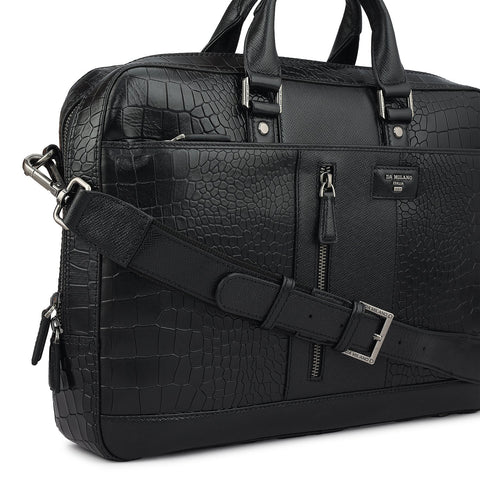 Croco Franzy Leather Laptop Bag - Black