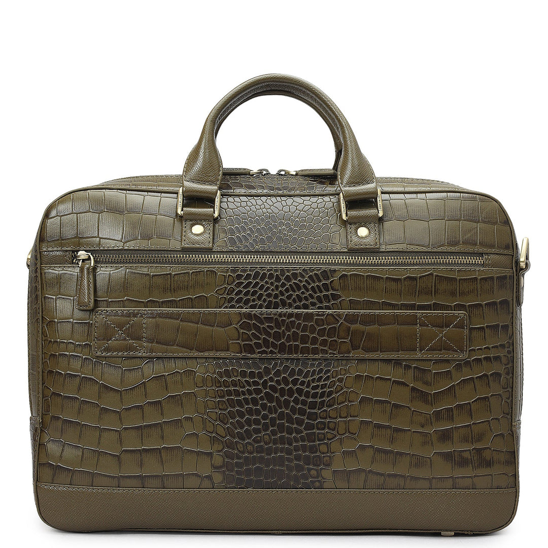 Croco Franzy Leather Laptop Bag - Military Green