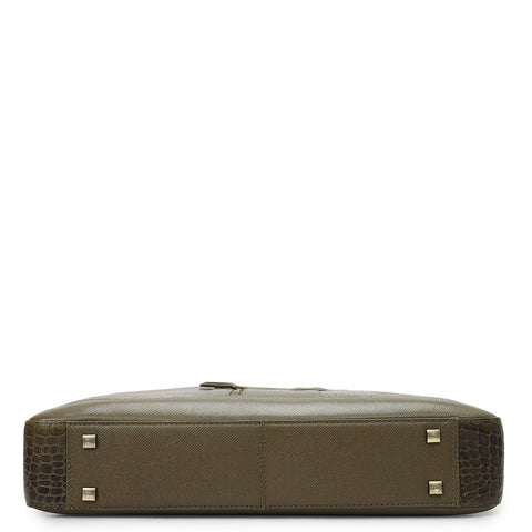 Croco Franzy Leather Laptop Bag - Military Green