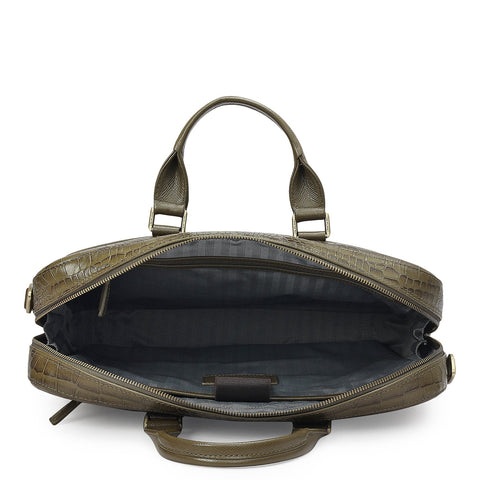 Croco Franzy Leather Laptop Bag - Military Green