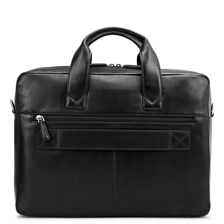 Plain Italian Leather Laptop Bag - Black