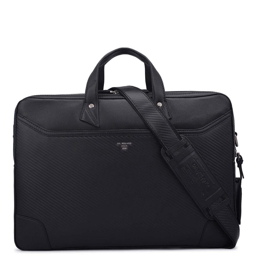Carbon Leather Laptop Bag - Black