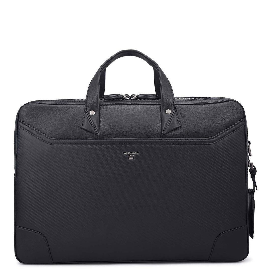 Carbon Leather Laptop Bag - Black