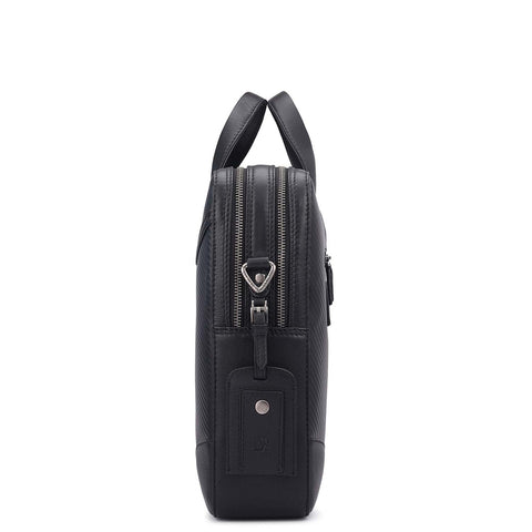 Carbon Leather Laptop Bag - Black