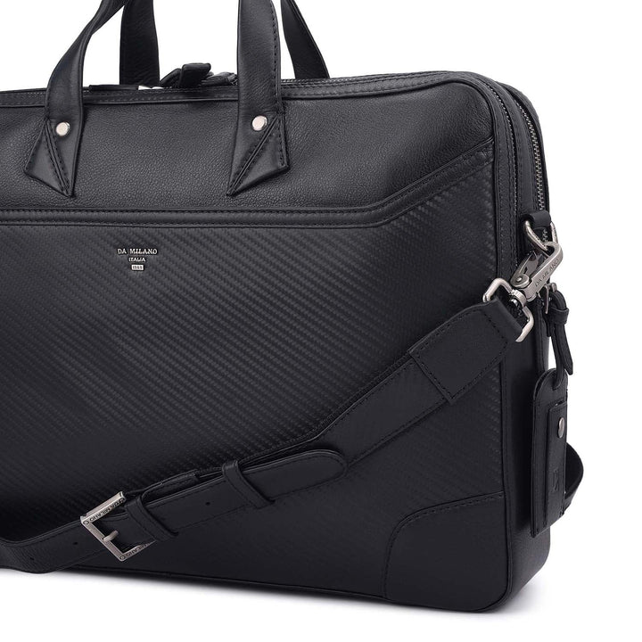Carbon Leather Laptop Bag - Black
