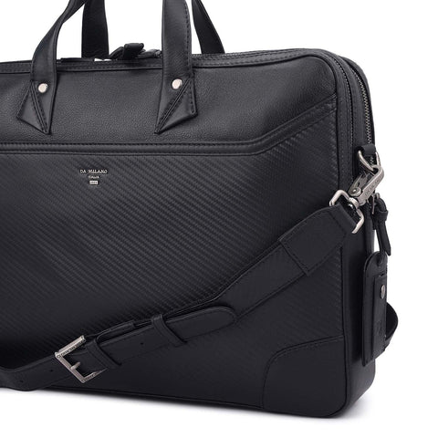 Carbon Leather Laptop Bag - Black