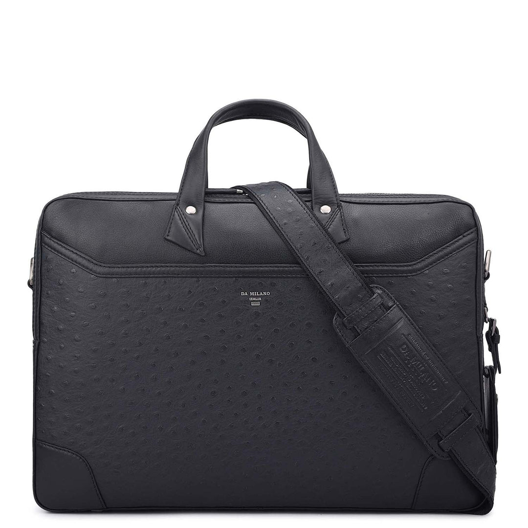 Ostrich Leather Laptop Bag - Black