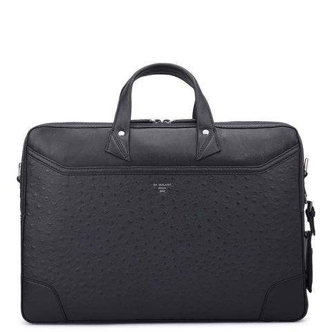 Ostrich Leather Laptop Bag - Black